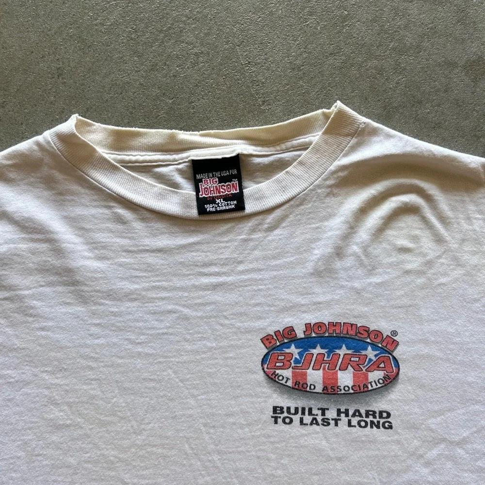 Vintage 90s Big Johnson Hot Rods Shirt Size XL White Cafe E Normous NJHRA Car